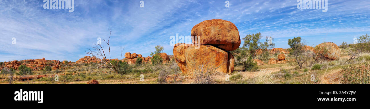 The Devil's Marbles are in Northern Territory about 105 km south of Tennant Creek Australia. Photo taken on the 4/6/2019 Stock Photo