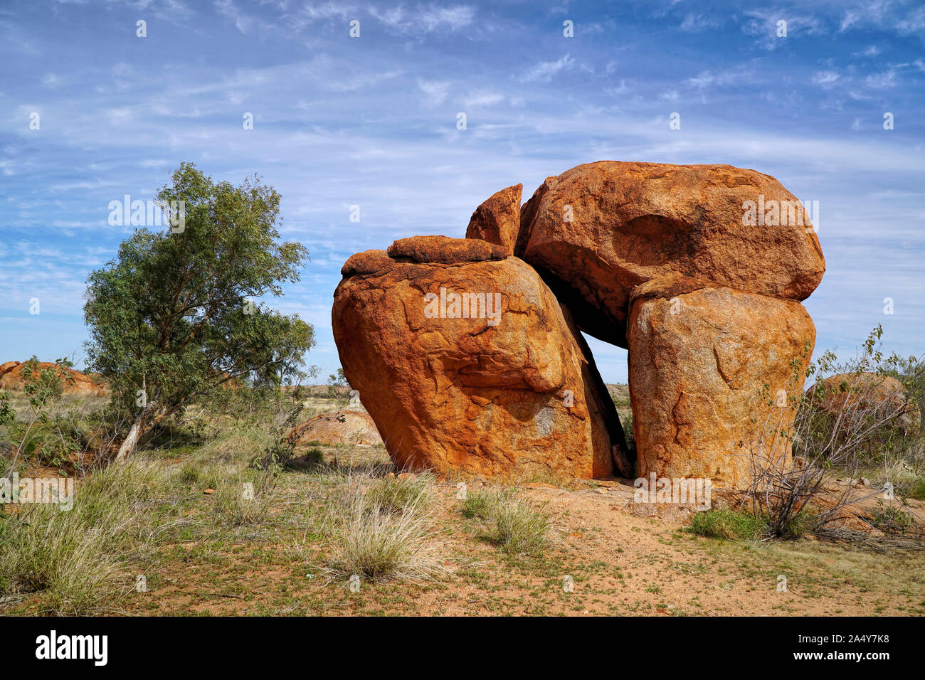 The Devil's Marbles are in Northern Territory about 105 km south of Tennant Creek Australia. Photo taken on the 4/6/2019 Stock Photo