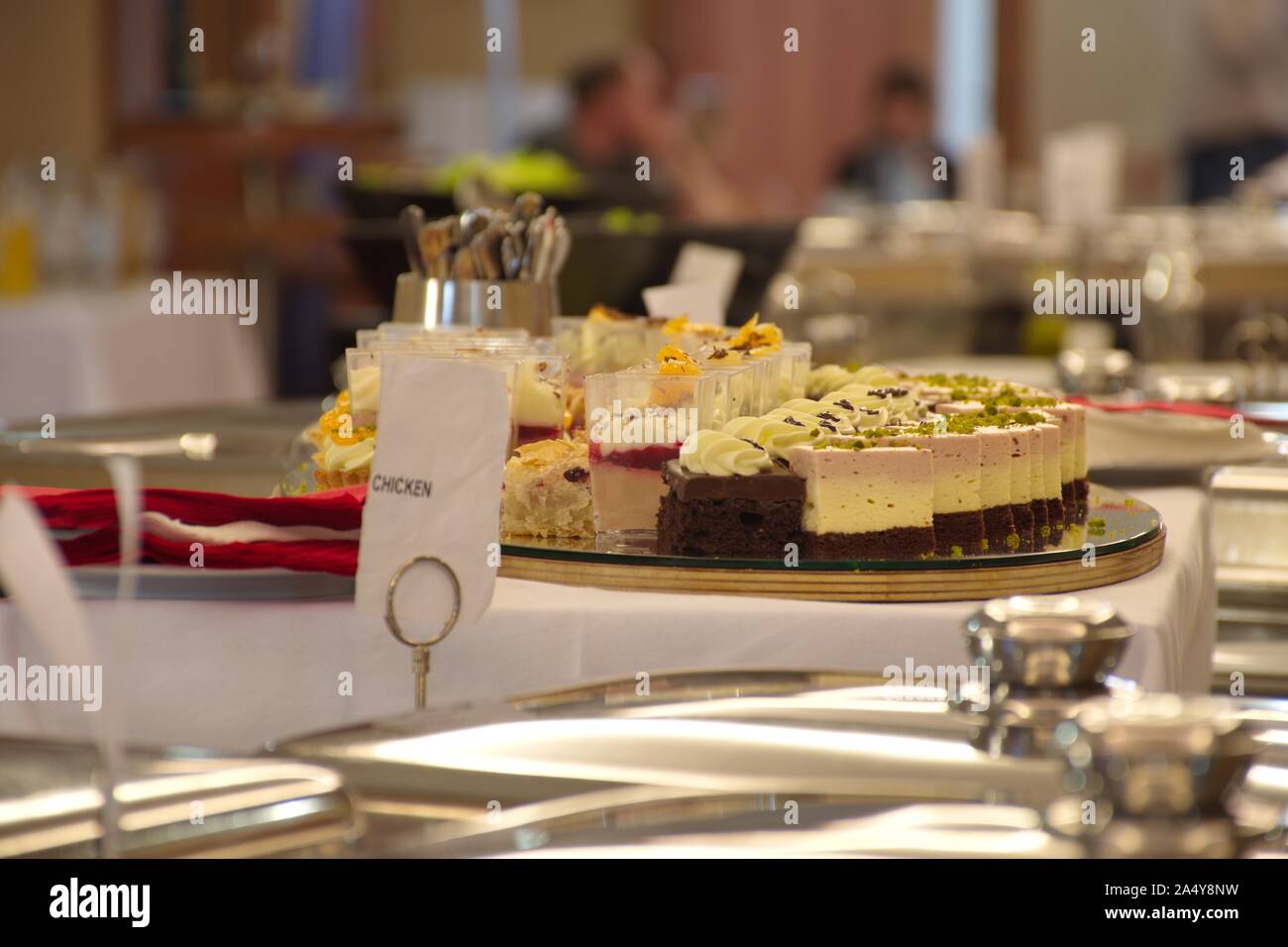 Buffet in restaurant with cookies and food - catering on the table Stock Photo