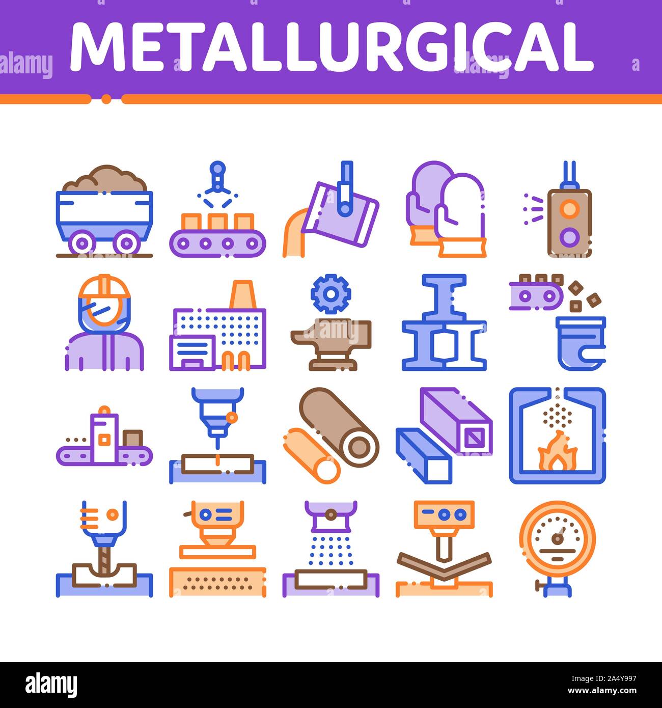 Metallurgical Collection Elements Icons Set Vector Stock Vector