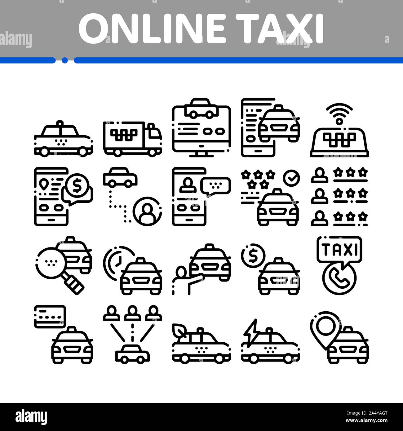 Online Taxi Collection Elements Icons Set Vector Stock Vector