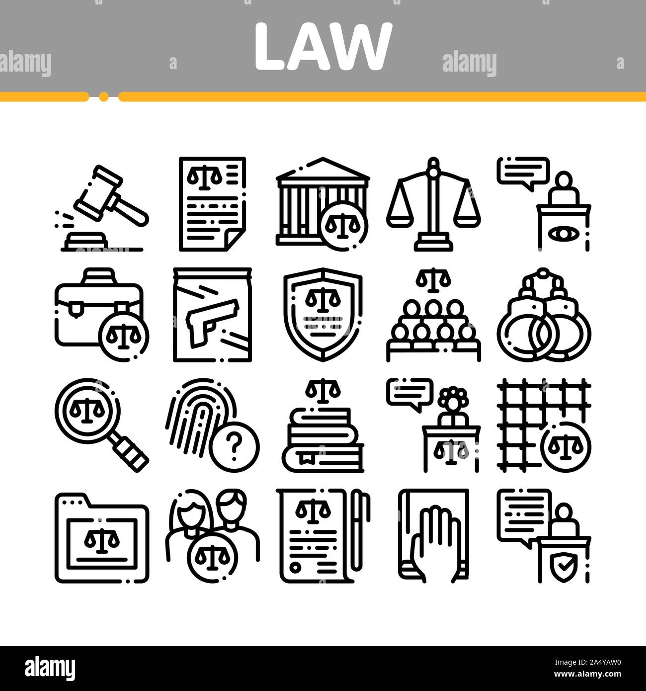 Law And Judgement Collection Icons Set Vector Stock Vector
