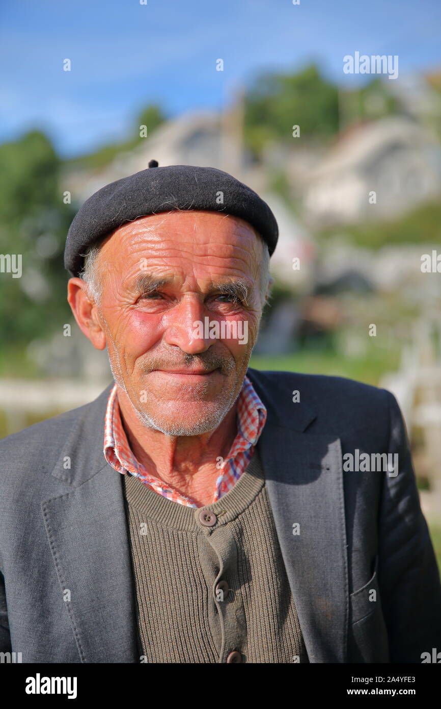 LUKOMIR, BOSNIA AND HERZEGOVINA - SEPTEMBER 16, 2019:  Portrait of an elderly man from Lukomir village Stock Photo