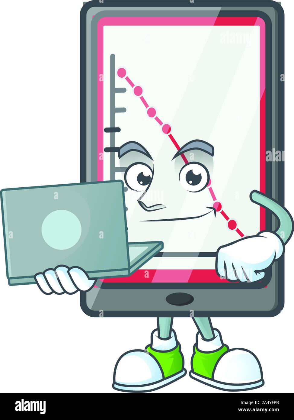 With laptop down chart vertical tablet character style. Stock Vector