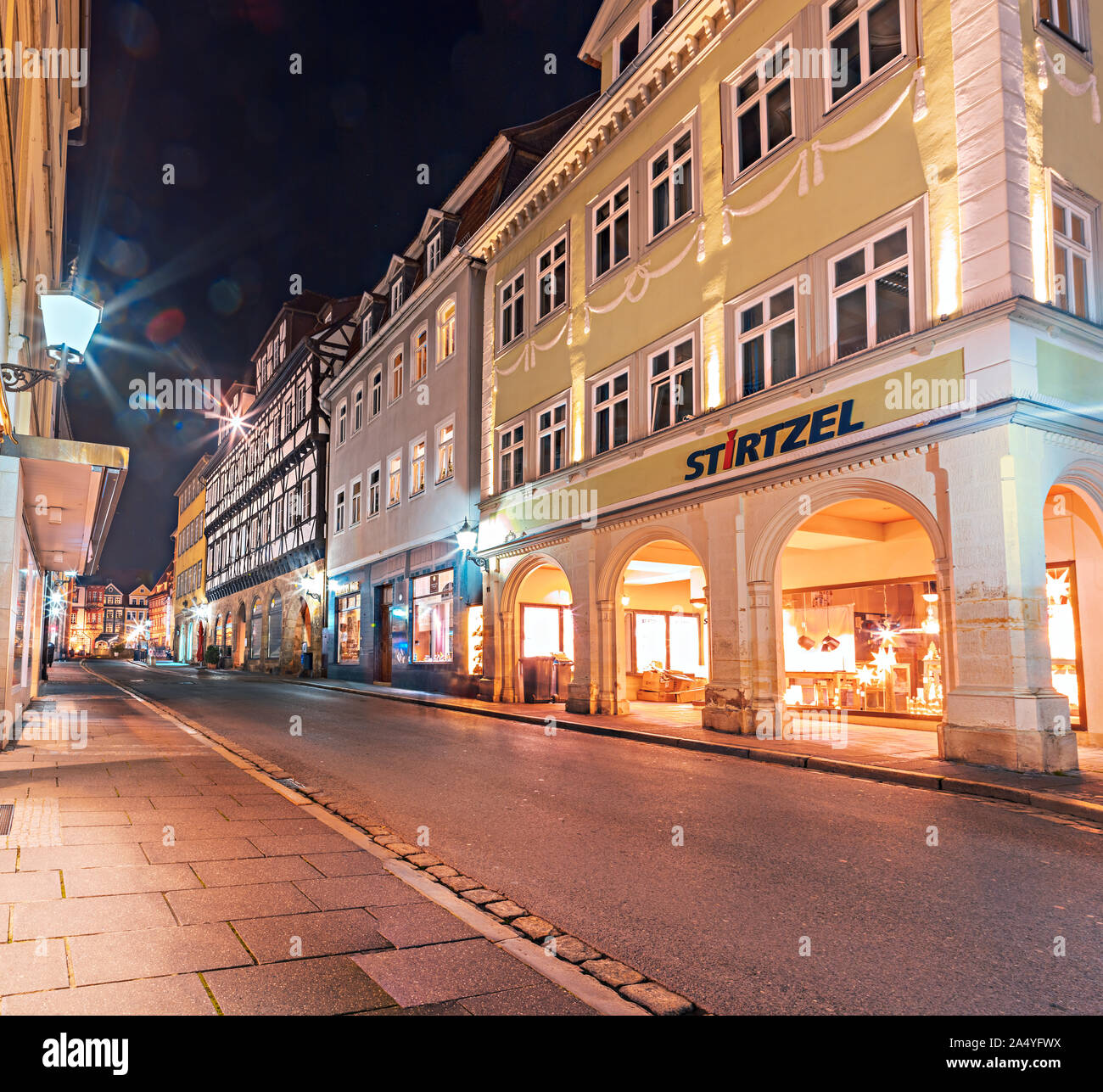 COBURG, GERMANY - CIRCA OCTOBER, 2019:  The Ketschengasse street at night in Coburg town, Bavaria, Germany Stock Photo
