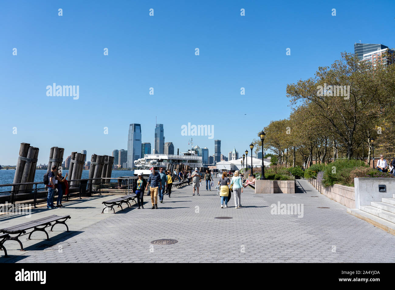 Battery Park Waterfront in Manhattan, NYC Stock Photo