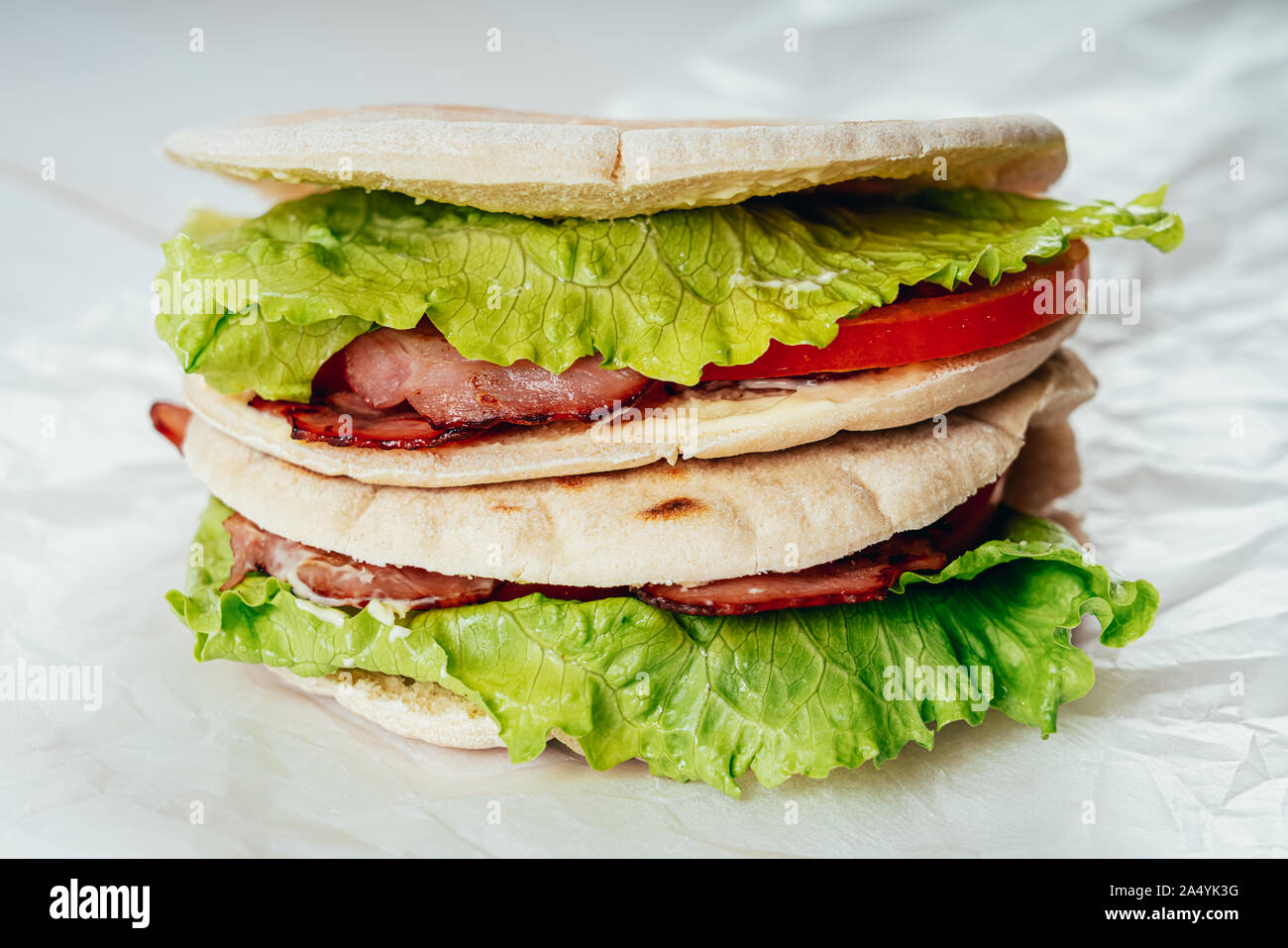 Bacon, Lettuce And Tomatoes Pitta Stock Photo
