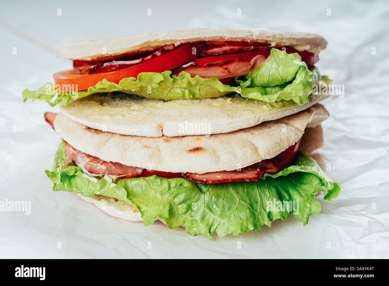 Bacon, Lettuce And Tomatoes Pitta Stock Photo