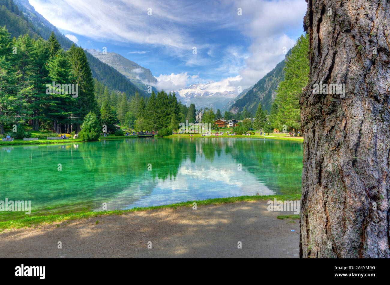 Italy, Aosta Valley, Gressoney-Saint-Jean, Lago di Gover, Monte Rosa in  backgrounds Stock Photo - Alamy