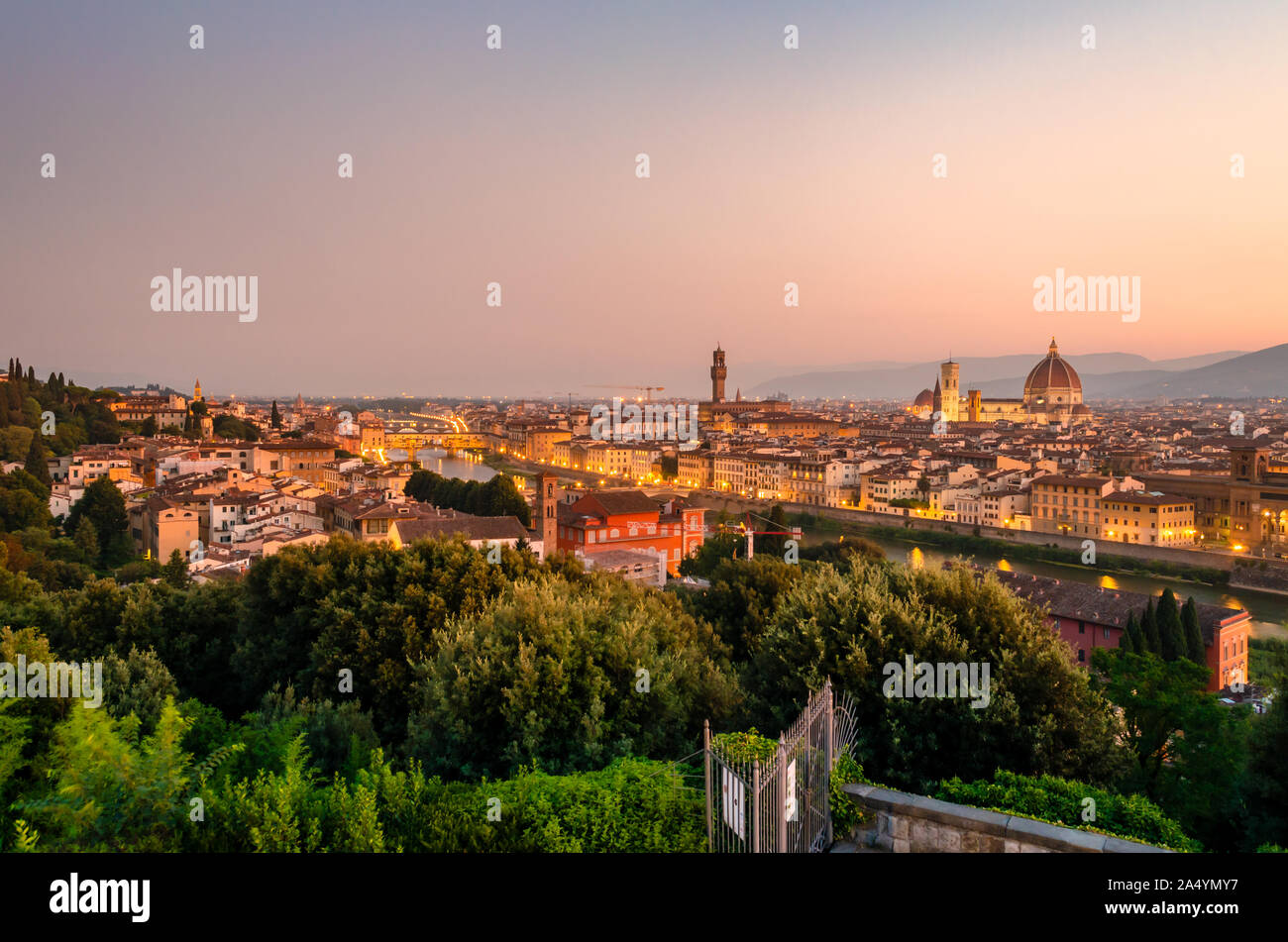 Florence, Tuscany, Italy panorama large view of the city from above Piazzale Michelangelo in the soft light of the morning Stock Photo