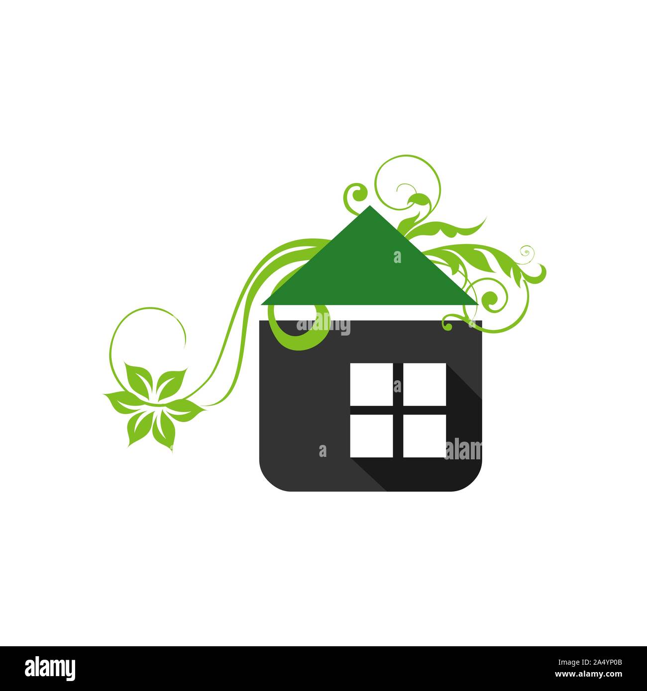 gardening home landscaping logo design vector lawn and house illustrations Stock Vector