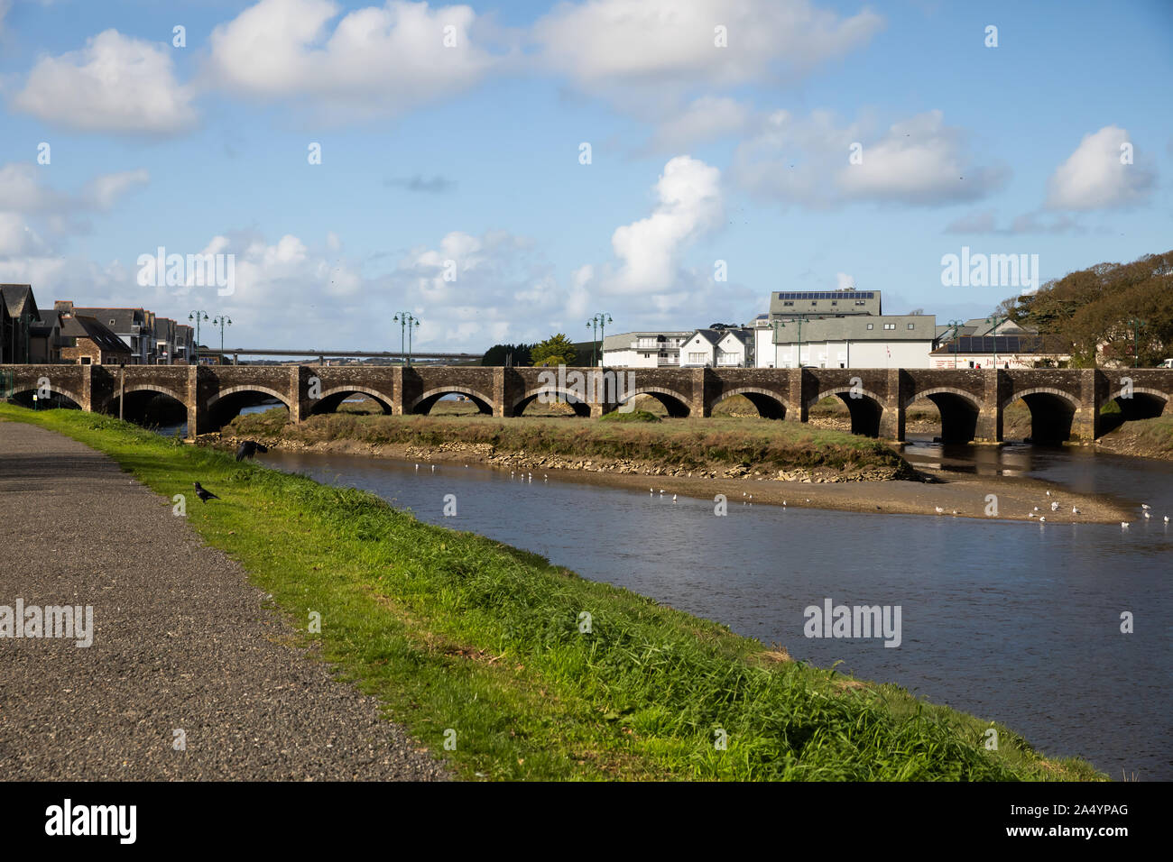 Road bridge over the River Camel in Wadebridge, Cornwall Stock Photo