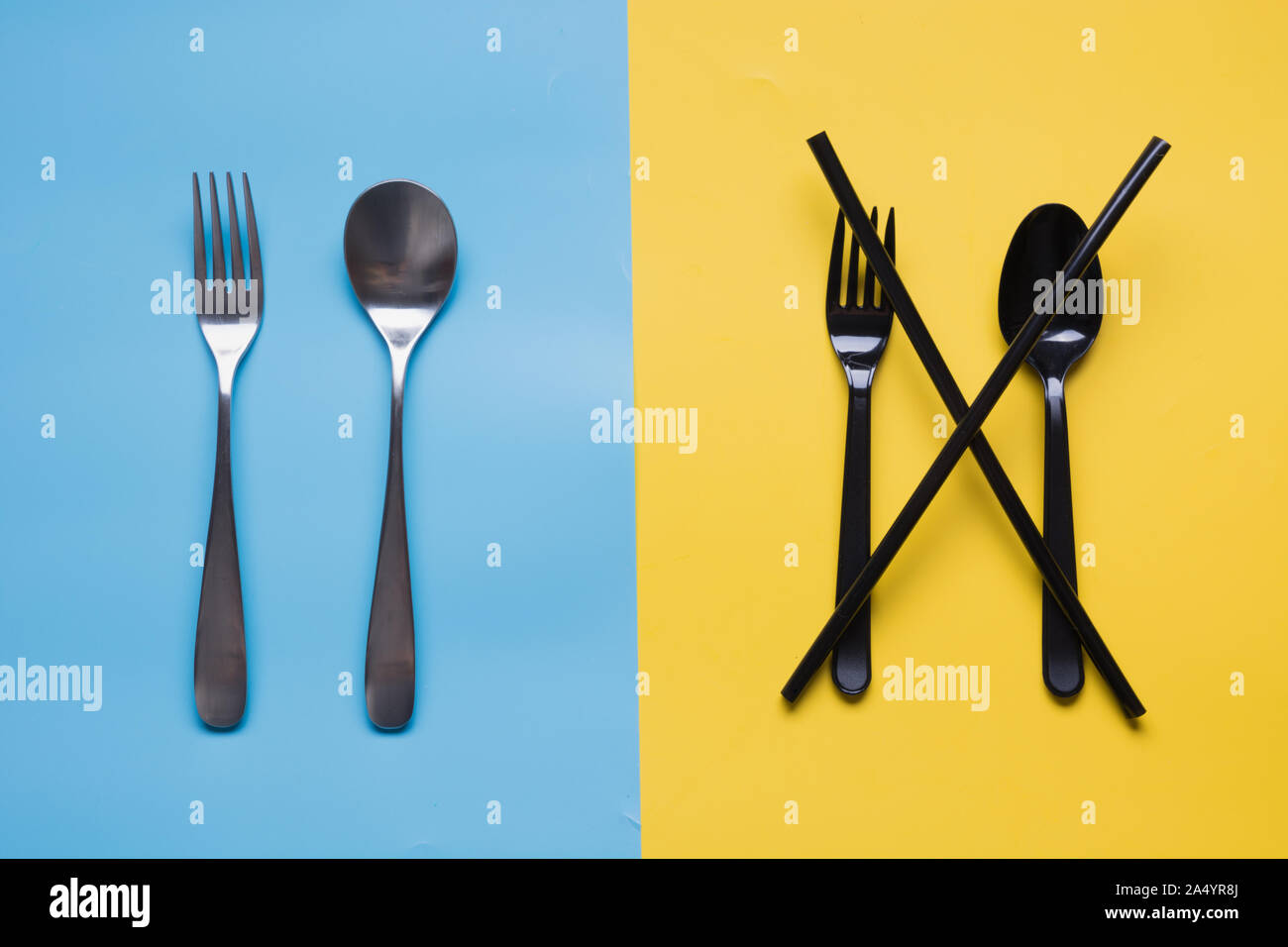 Comparison of reusable metal cutlery, and harmful disposable plastic