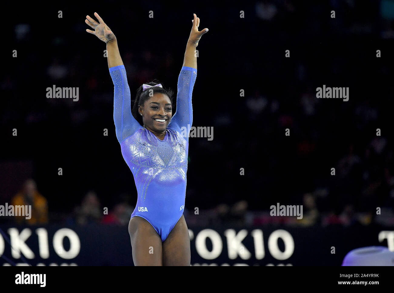 Stuttgart (GER) 13 october 2019  49th artistic gymnastics world championship FIG. WAG. Simone Biles (USA) dunring her floor final. photo Simone Ferraro Stock Photo