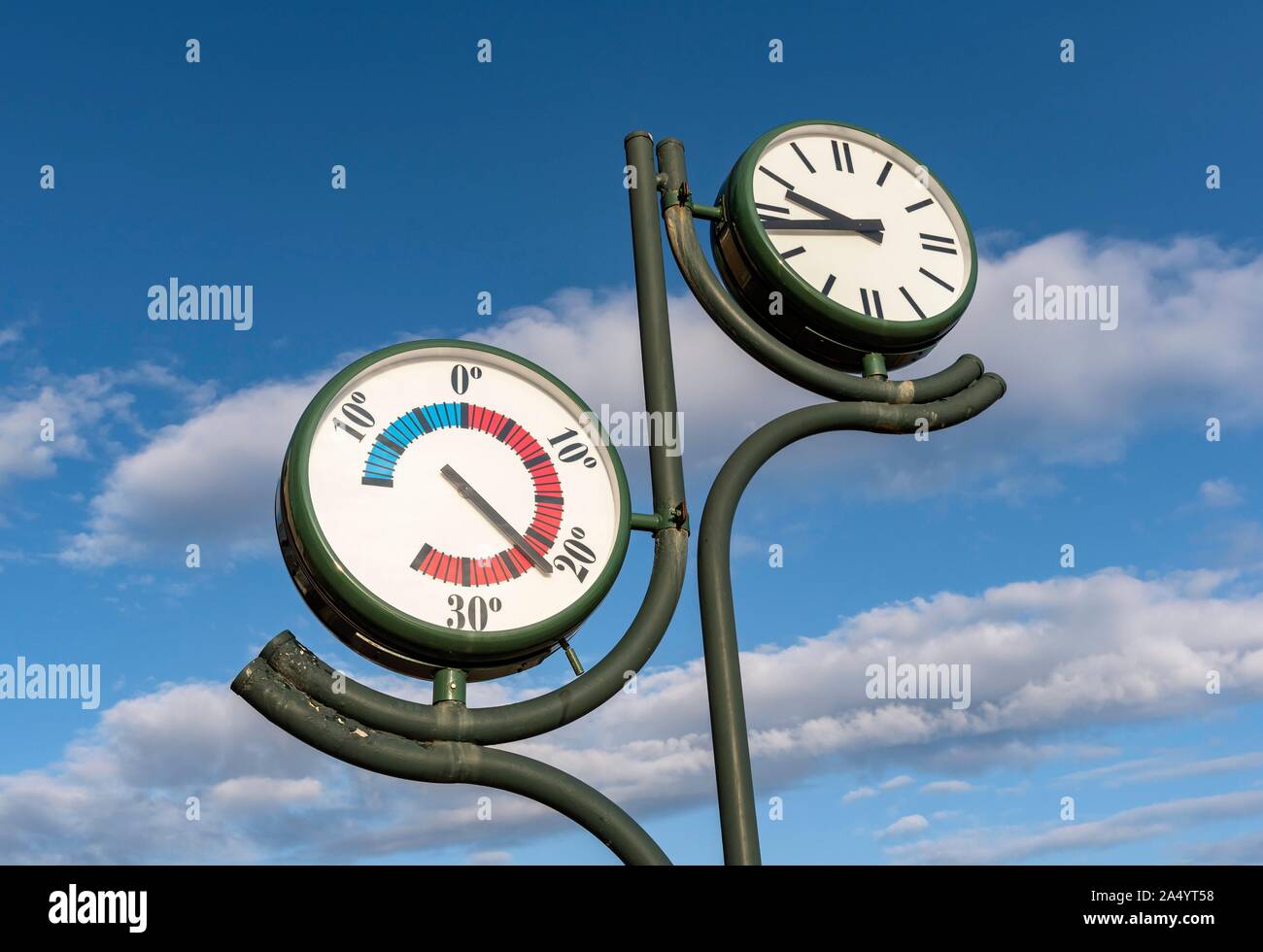 Thermometer Clock at beach promenade, Zarautz, Zarauz, Basque Country, Spain Stock Photo