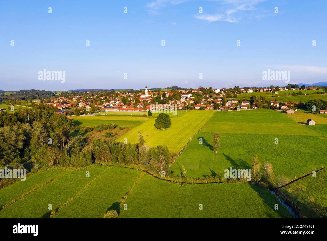 Konigsdorf, aerial view, Tolzer Land, Upper Bavaria, Bavaria, Germany Stock Photo