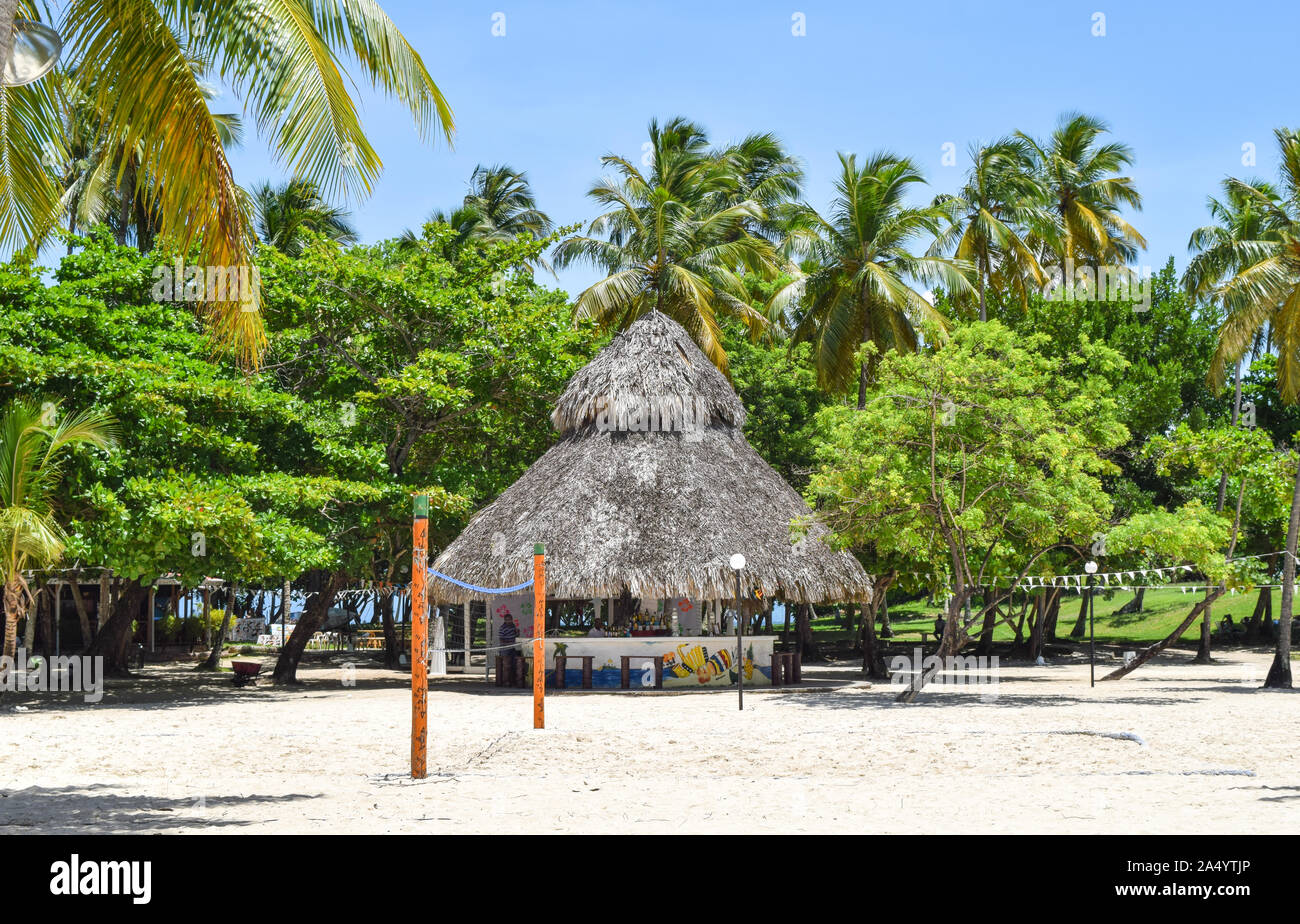 bar and volleyball field on a beach in the caribbean sea Stock Photo