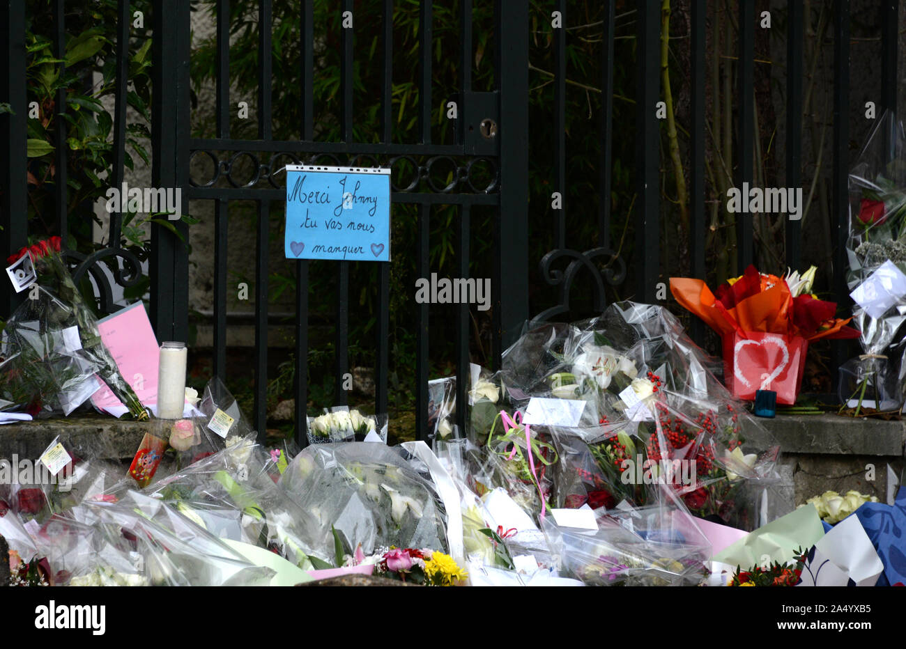 December 7th, 2017 - Marnes La Coquette  Johnny Hallyday died at 74 on December 6th at his home in Marnes La Coquette, the day after fans and medias are still outside his house to pay tribute to the singer. Stock Photo
