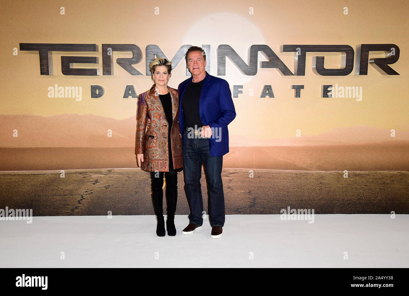 Arnold Schwarzenegger arriving for the Terminator: Dark Fate photocall held at the Mandarin Oriental Hotel, London. Stock Photo
