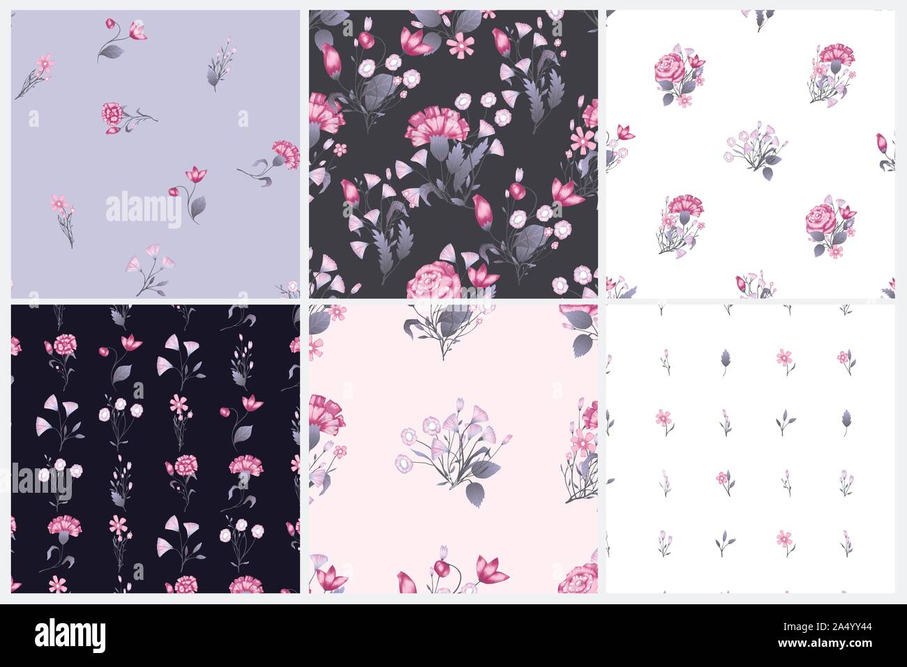 Seamless pattern set. Vector floral design with roses . Romantic ...