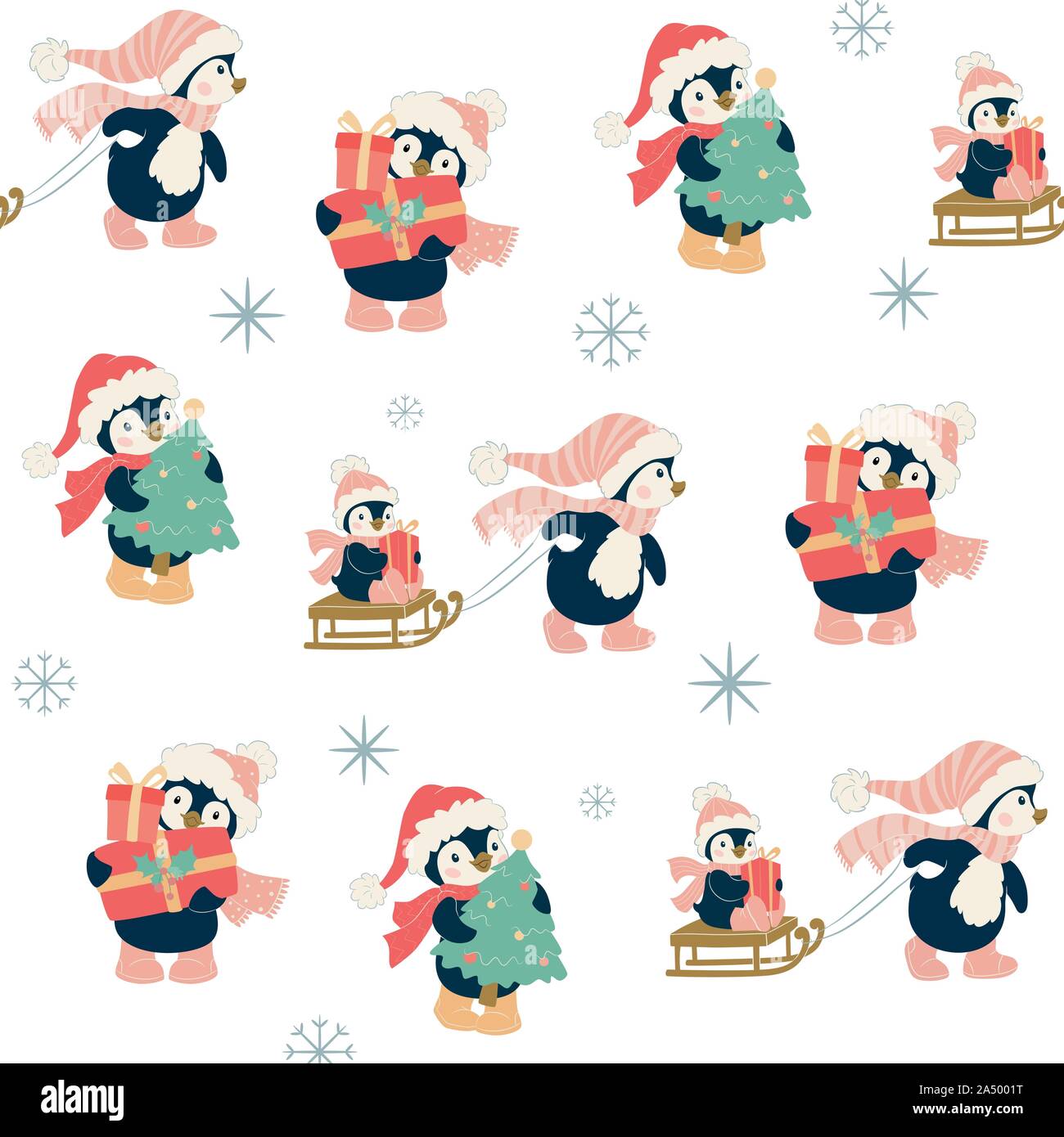 Seamless pattern with cute penguins. Christmas penguin cartoon vector ...