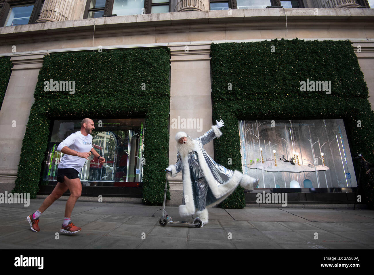 The Selfridges department store in London unveils its Christmas windows on Oxford Street. This year's display is themed around 'A Christmas for Modern Times'. PA Photo. Picture date: Thursday October 17, 2019. See PA story XMAS Selfridges. Photo credit should read: Victoria Jones/PA Wire Stock Photo