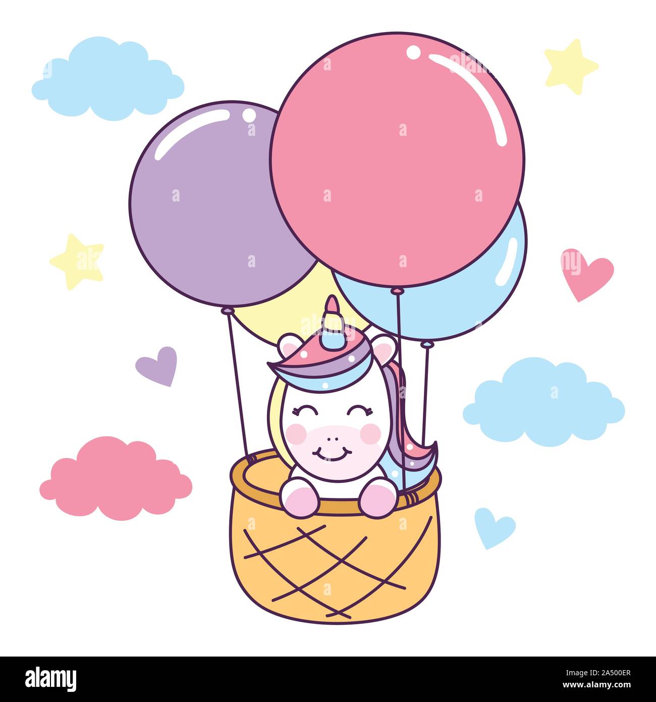 Unicorn ride basket with Air Balloon. Vector Illustration Stock Vector ...