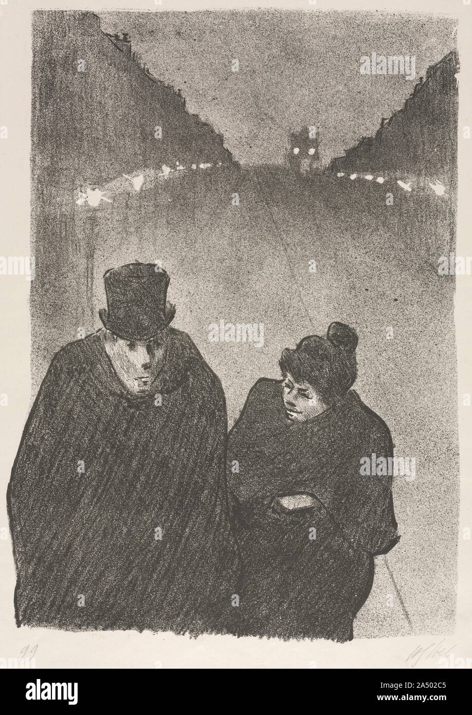 Ah, it's true, my poor old man, you would be the first to whom I would have made to miss his bus. &quot;But Ill Miss My Bus&quot; &quot;My Customers Have Never Missed Their Bus&quot;, 1893. Stock Photo