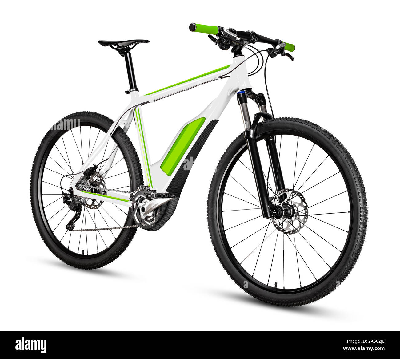 yellow black 29er mountainbike with thick offroad tyres. bicycle mtb cross country aluminum, cycling sport transport concept isolated on white backgro Stock Photo