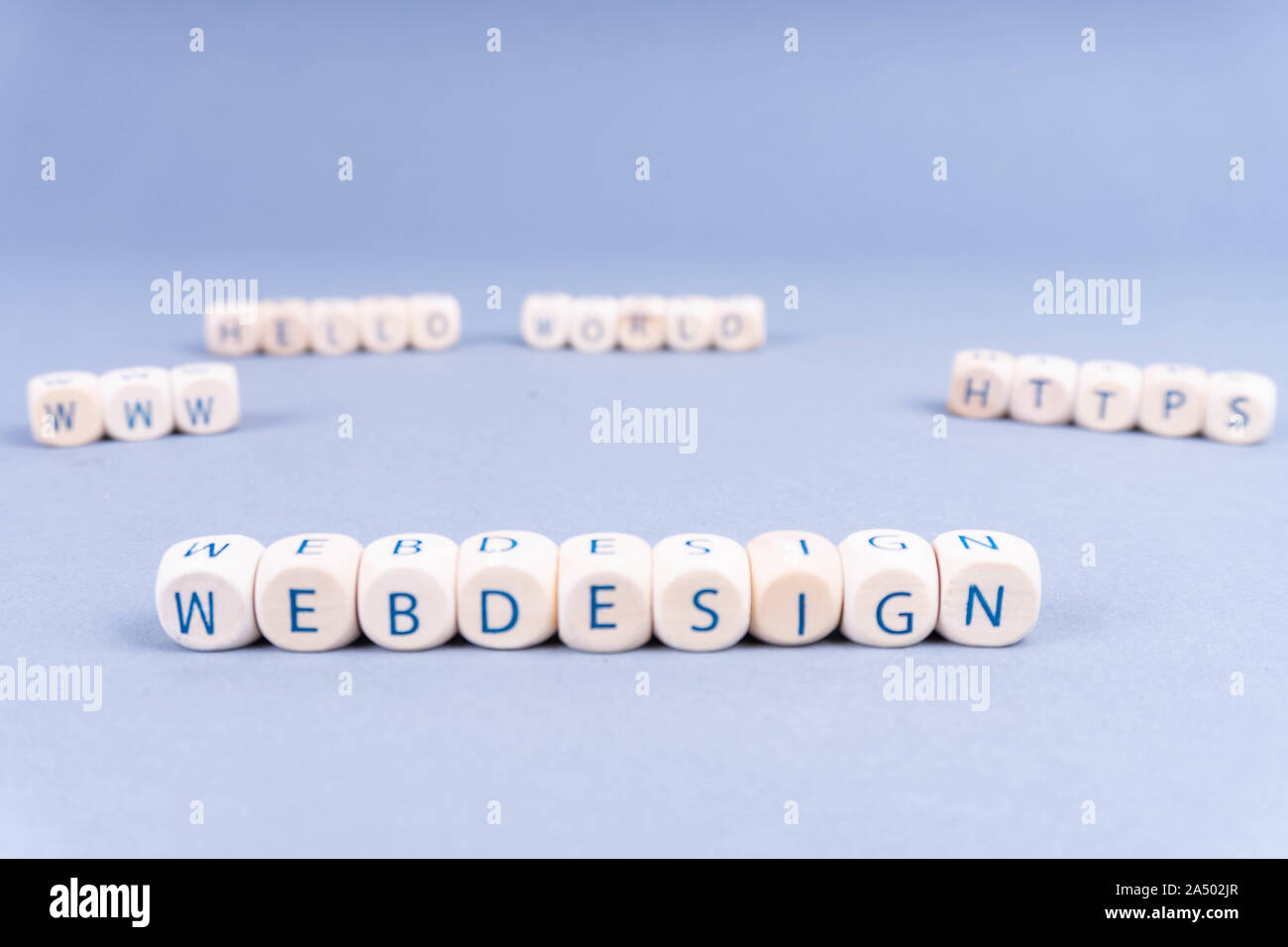 Letters saying Webdesign, Hello World, WWW, HTTPS - Webdesign Internet concept Stock Photo