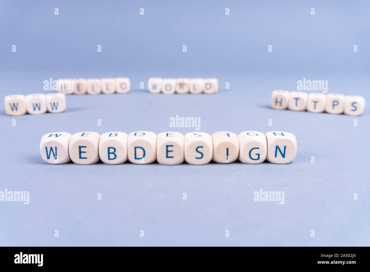 Letters saying Webdesign, Hello World, WWW, HTTPS - Webdesign Internet concept Stock Photo