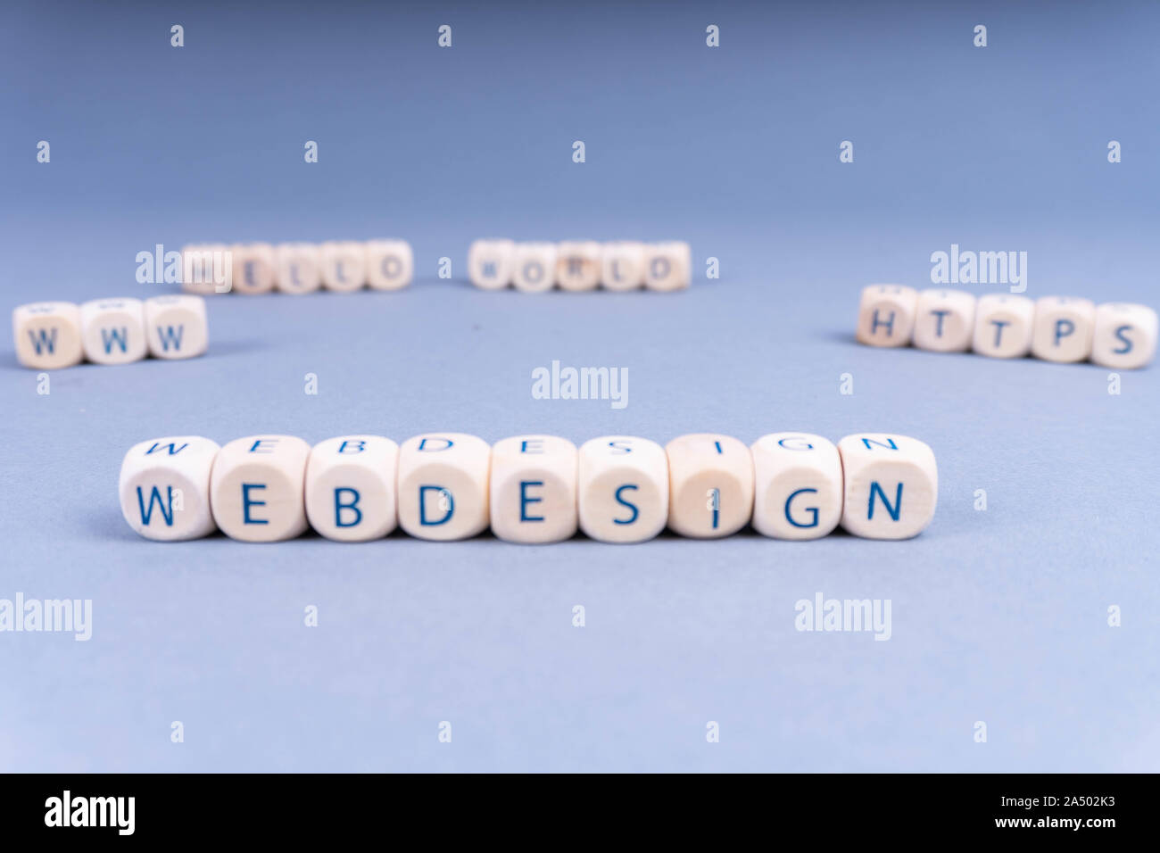 Letters saying Webdesign, Hello World, WWW, HTTPS - Webdesign Internet concept Stock Photo