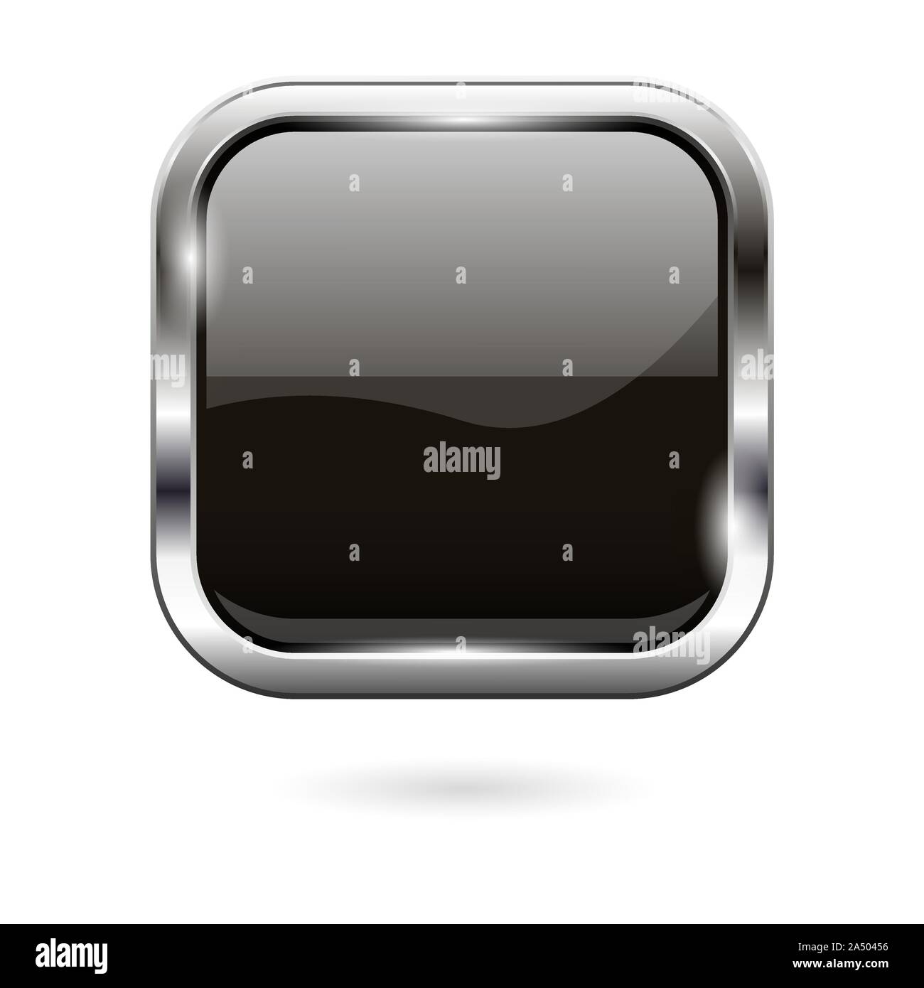 Black glass button. 3d shiny square icon Stock Vector