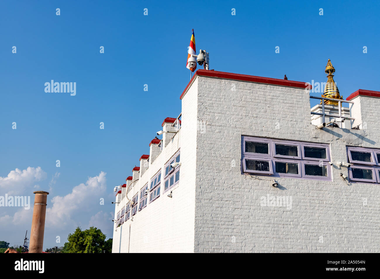 Holy Maya Devi Temple and Ashoka Pillar in Lumbini. Stock Photo