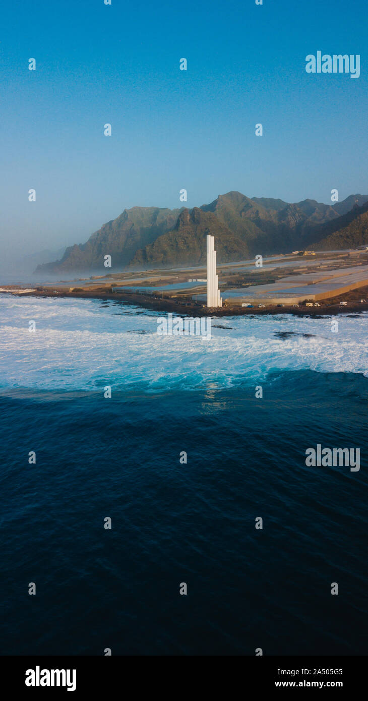 Punta del Hidalgo lighthouse. Landscape overlooking the ocean. Sunset. Stock Photo