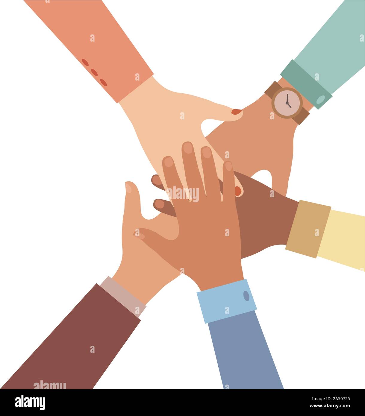 Hands of diverse group of people putting together. Concept of cooperation,  unity, togetherness, partnership, agreement, teamwork, social community or  Stock Vector Image & Art - Alamy