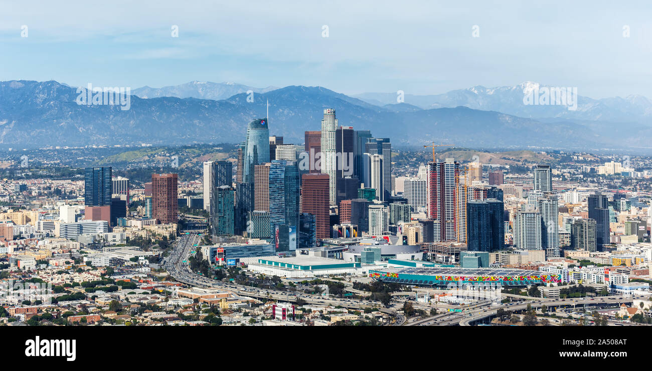 Los Angeles, California – April 14, 2019: Downtown skyline city cityscape in Los Angeles, California. Stock Photo
