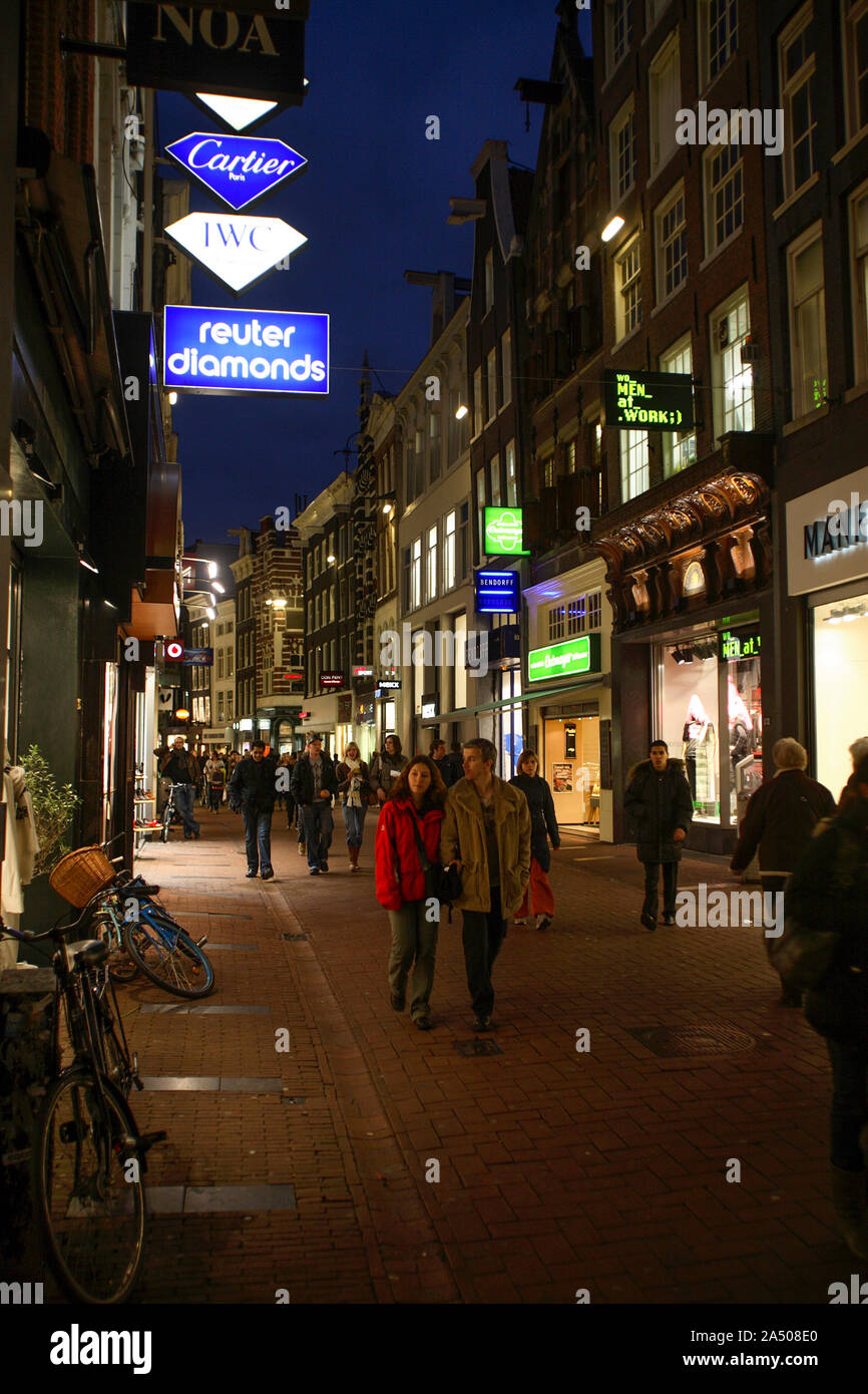 KALVERSTRAAT Amsterdam Netherlad in evening Stock Photo - Alamy