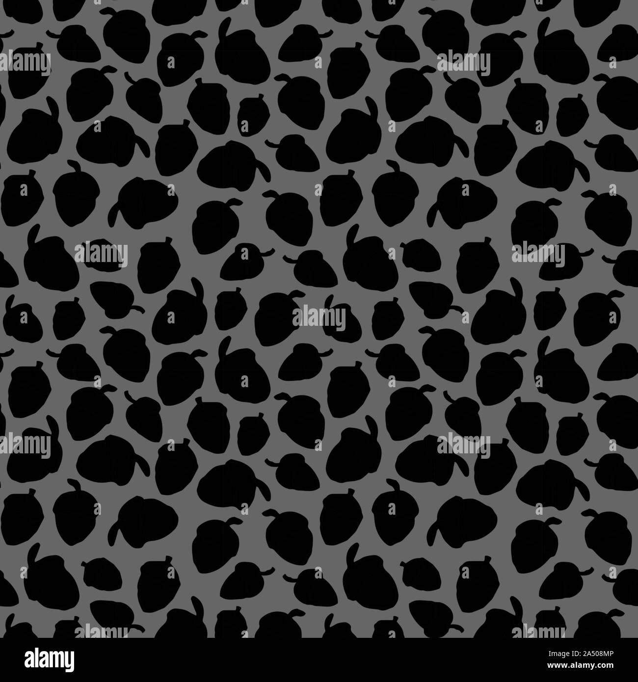 Acorns seamless pattern. Black shape on grey background. Picture can be used in wallpaper