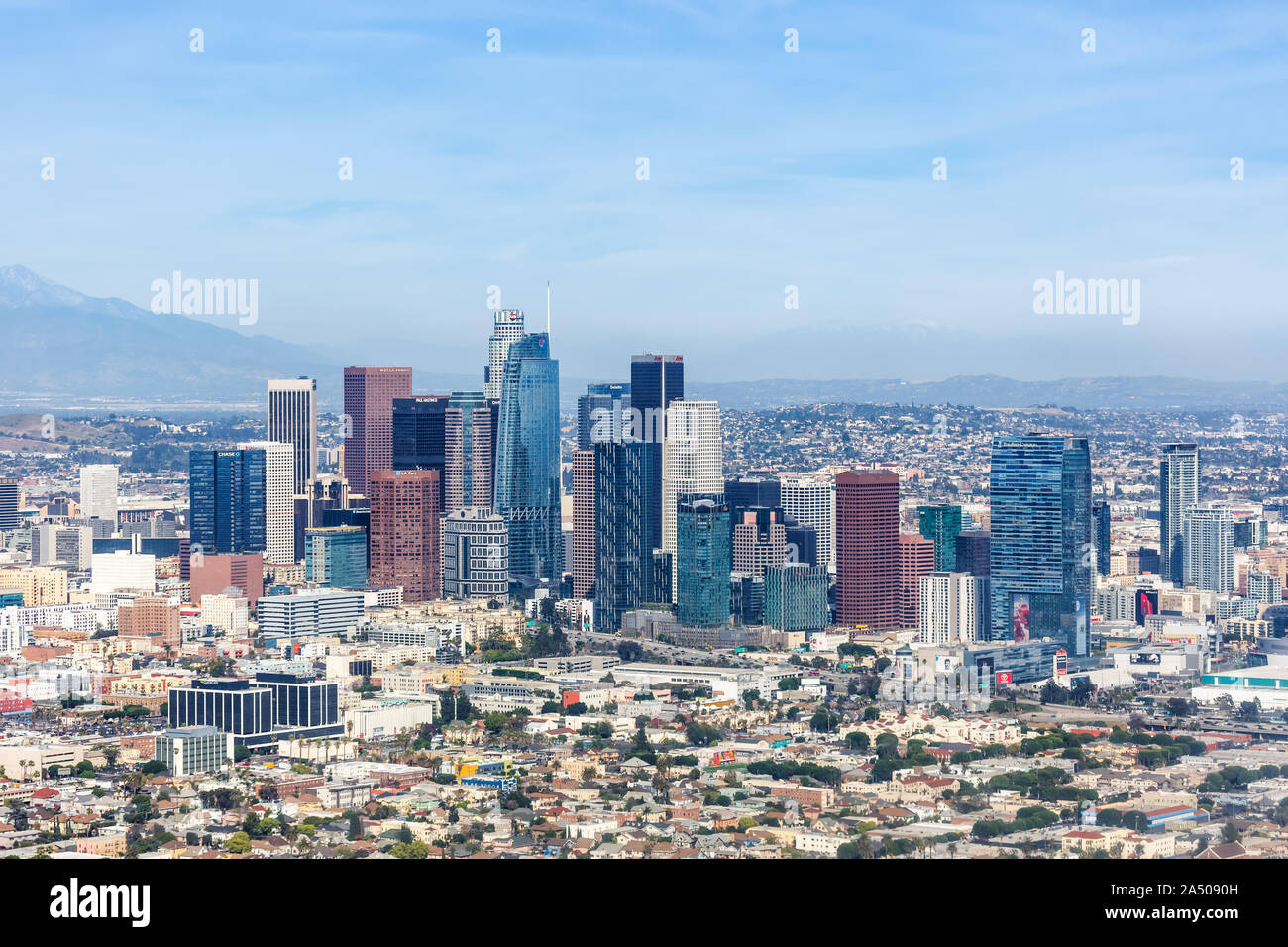 Los Angeles, California – April 14, 2019: Downtown skyline city cityscape in Los Angeles, California. Stock Photo