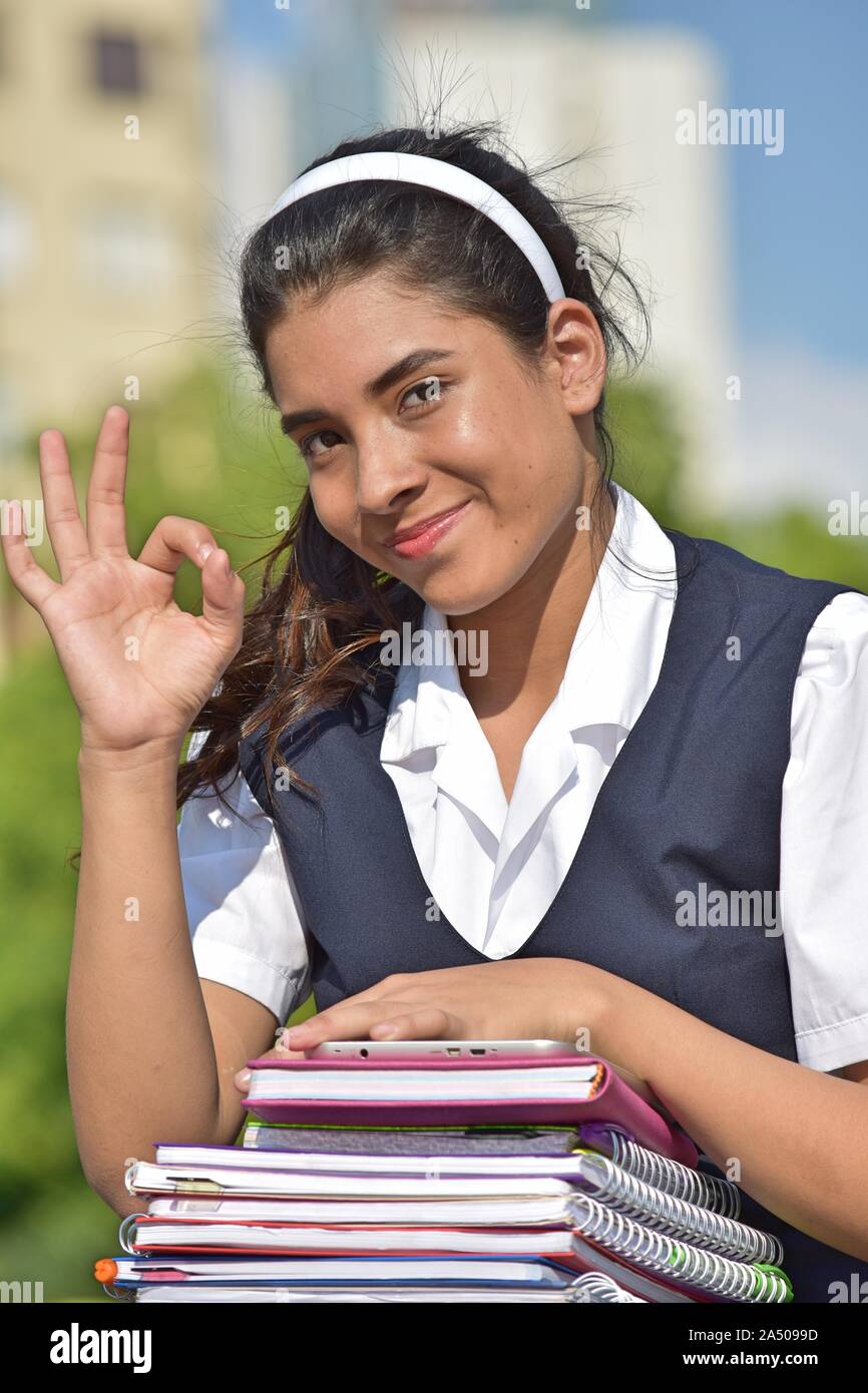 Catholic Female Student And Okay Sign Wearing School Uniform With ...
