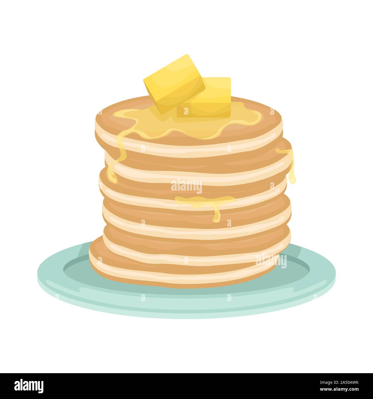 A stack of fried pancakes with slices of butter. Delicious breakfast