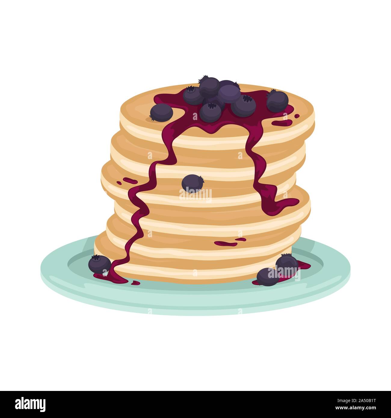 A stack of fried pancake with blueberry and blueberry jam. Delicious