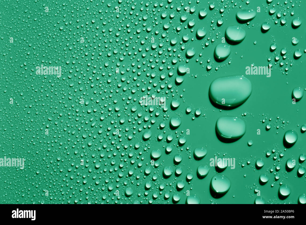 Macro image of water drops on green surface Stock Photo - Alamy