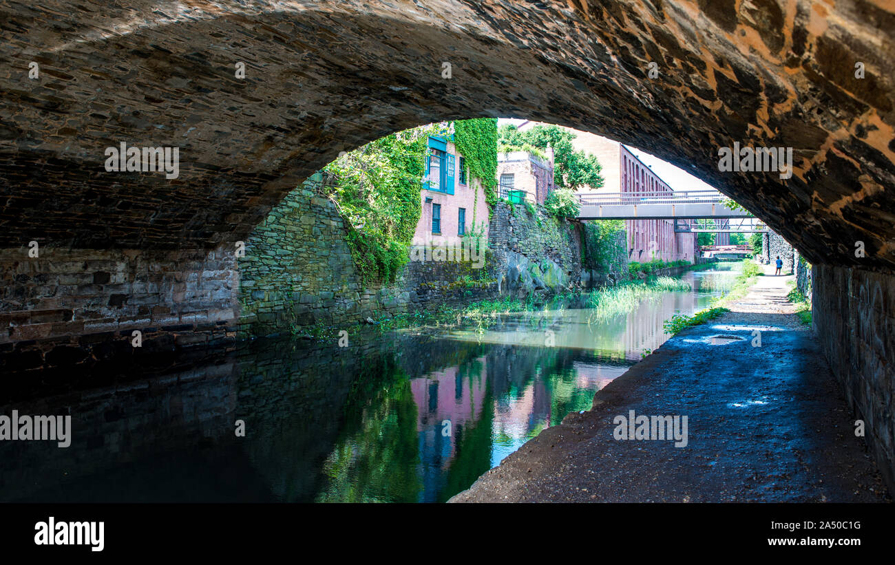 The towpath and bridges following along the Chesapeake and Ohio Canal