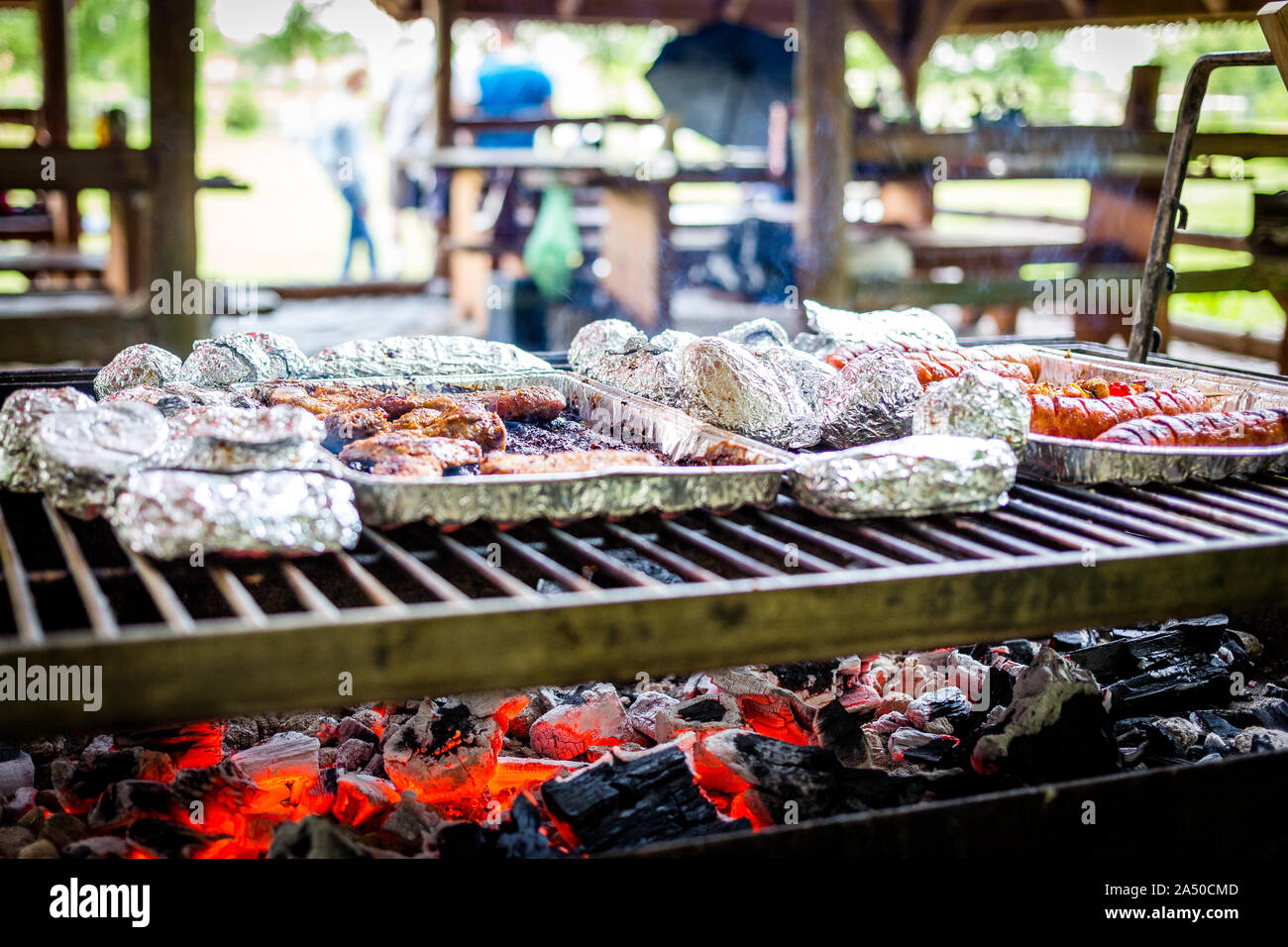 Grilled meat Polish sausage on the Polish grill Stock Photo Alamy