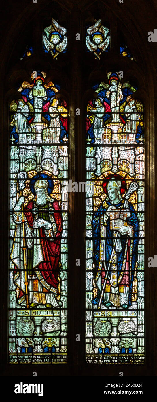 Stained glass window of Saints Aldhelm and Oswald, Seend church