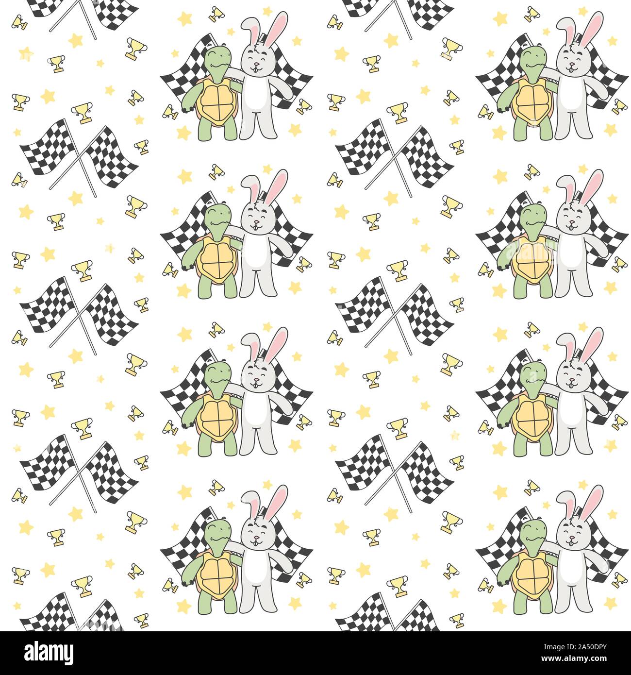 Buddy Racing. Turtle and Rabbit seamless Pattern illustration. Stock Vector