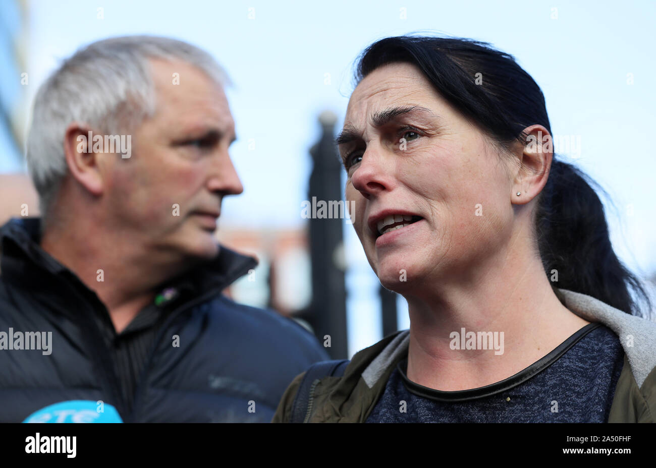 IRA murder victim Jean McConville's daughter Susie and son Michael outside  Belfast Crown Court following the trial of the facts into two charges of  soliciting the murder of Jean McConville against veteran