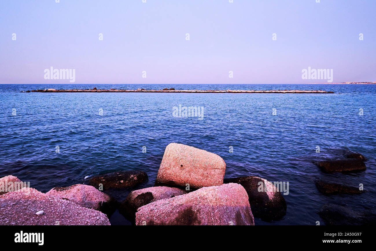 Sea of Coast of Bari in Sunset Stock Photo